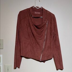 Blank NYC Rust Suede-Look Asymmetrical Zip Jacket